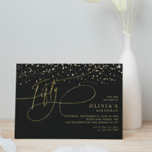 Glam Calligraphy Black Gold Confetti 50 cumpleaños