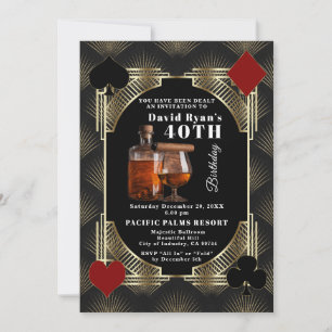 Invitación Glam Casino Cognac Y Cigarro Fiesta De Cumpleaños 