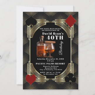 Invitación Glam Casino Cognac Y Cigarro Fiesta De Cumpleaños 