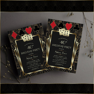 Invitación Glam Casino Great Gatsby 40th Poker Birthday