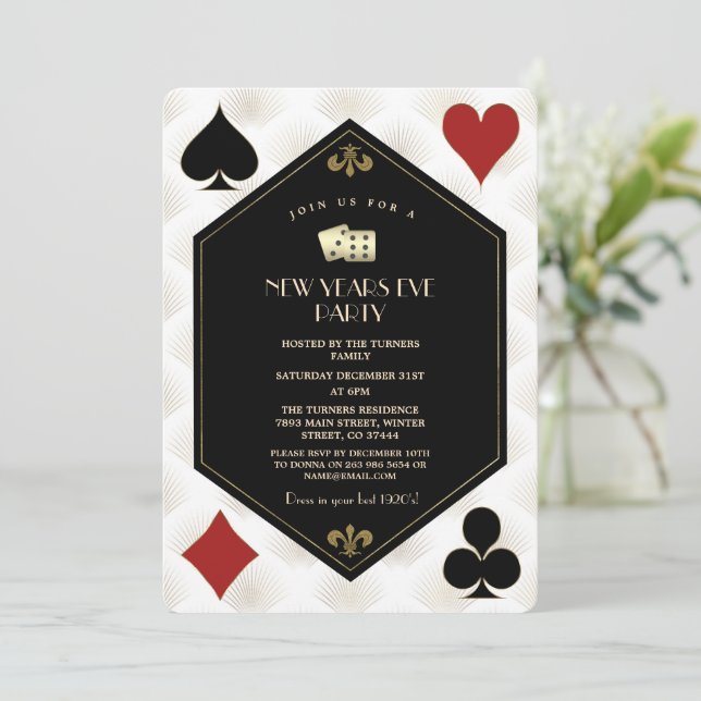 Invitación Glam Casino Vegas Gold Gatsby Nochevieja (Anverso de pie)