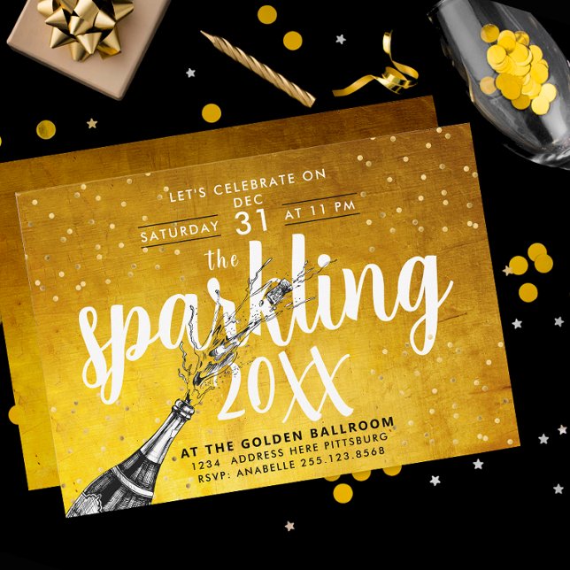 Invitación Glam Champagne Dorado Brillante Año Nue (Subido por el creador)