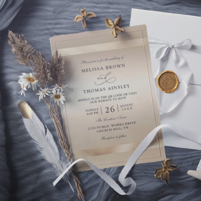 Invitación Glam Champagne Gold Glamour Luxury QR Code Wedding (Subido por el creador)