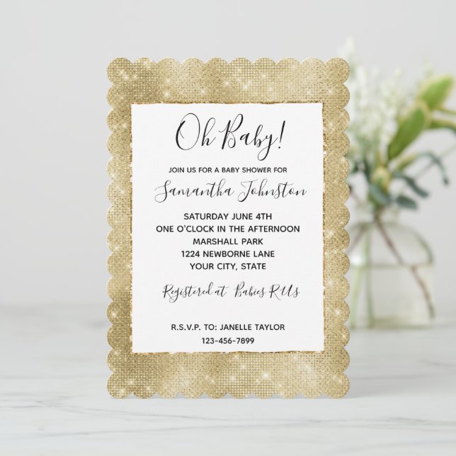 Invitación Glam Champagne Gold Glitzy Sparkle (Anverso de pie)