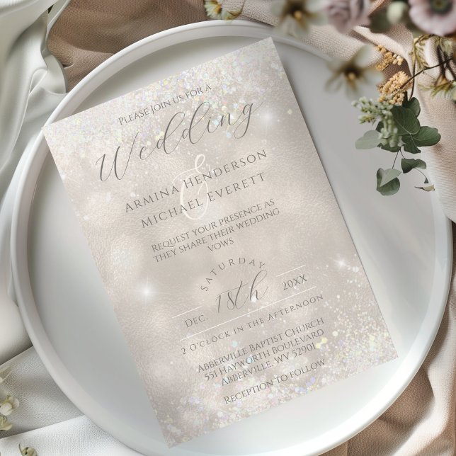 Invitación Glam Champagne y Purpurina Elegant Photo Boda (Subido por el creador)
