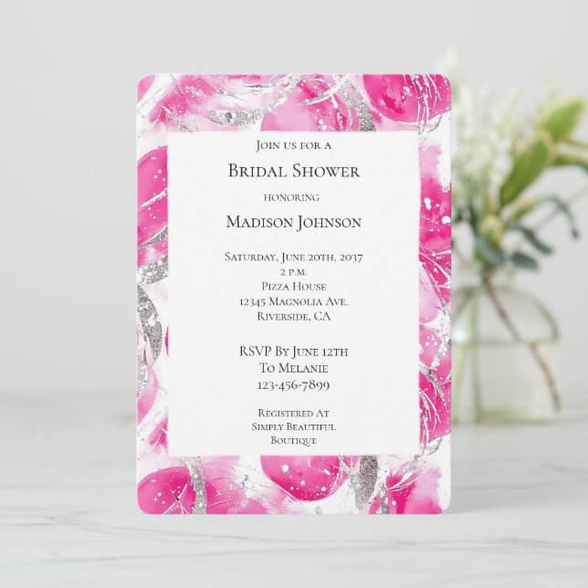 Invitación Glam Círculos de Glam Plata Rosa Ducha de Brigada (Anverso de pie)