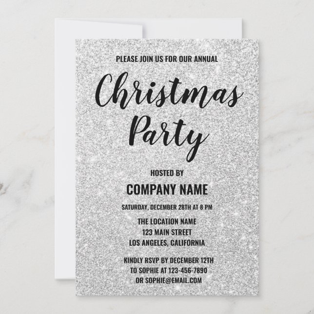 Invitación Glam Company Holiday Party Silver Purpurina Sparkl (Anverso)