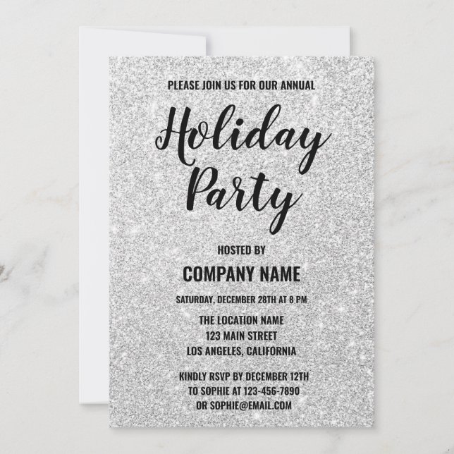 Invitación Glam Company Holiday Party Silver Purpurina Sparkl (Anverso)