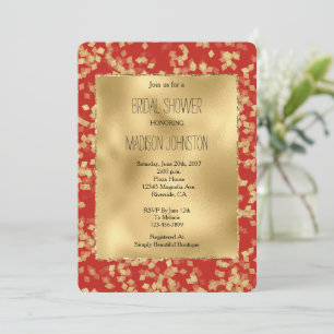 Invitación Glam Confetti de oro rojo Resumen ducha de novia