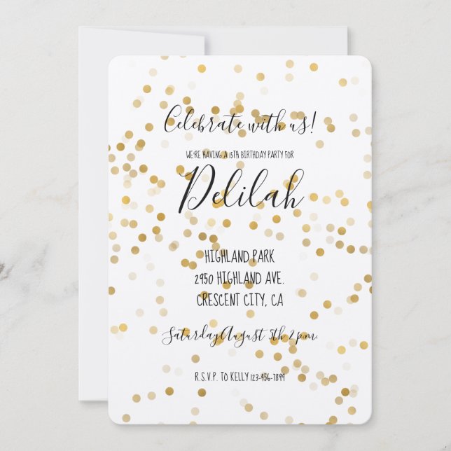 Invitación Glam Confetti Gold (Anverso)