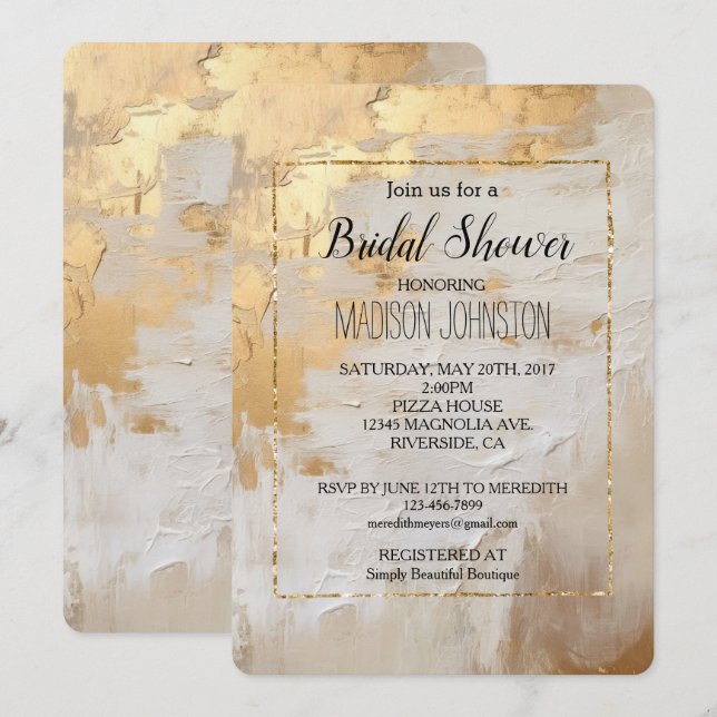 Invitación Glam Cream White de oro (Anverso / Reverso)