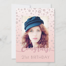 Invitación Glam de diamantes de rosa de oro de cumpleaños