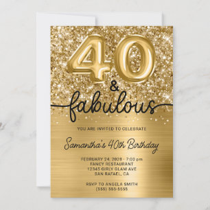 Invitación Glam de oro Purpurinoso 40 y fabuloso