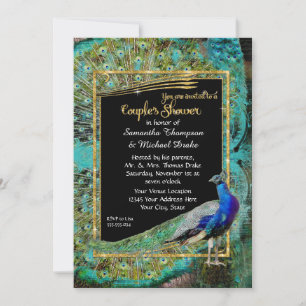 Invitación Glam de pavo real Art Deco Ducha de antiguas parej