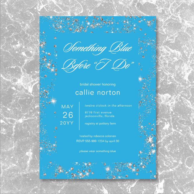 Invitación Glam Diamond Moderno Algo Ducha Azul Bridal (Modern Glam Diamond Something Blue Bridal Shower Invitation)