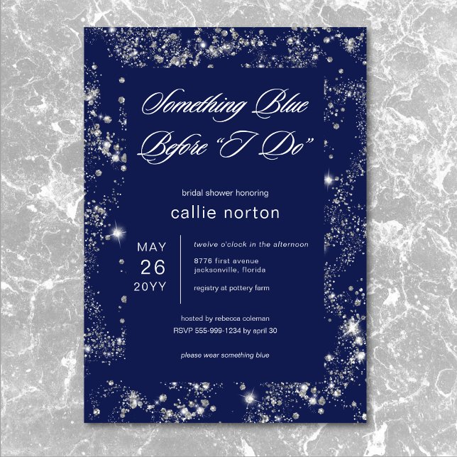 Invitación Glam Diamond Moderno Algo Ducha Azul Bridal (Subido por el creador)
