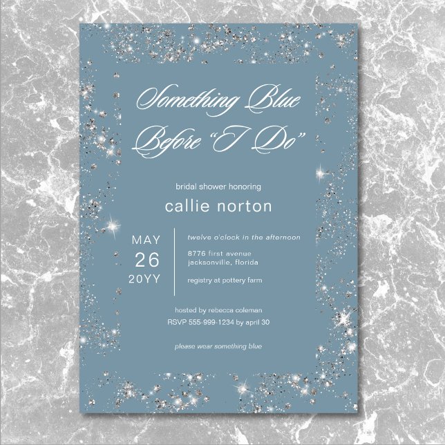 Invitación Glam Diamond Moderno Algo Ducha Azul Bridal (Subido por el creador)