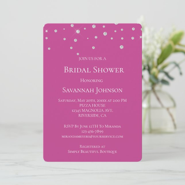 Invitación Glam Diamonds Jewel Pink Bridal Shower (Anverso de pie)