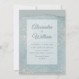 Invitación Glam Dusty Blue Purpurina moderno Pastel Blue Gold