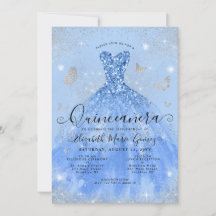 Glam Dusty Blue Silver Purpurina Gown Quinceanera
