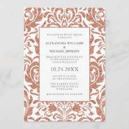 Invitación Glam Elegant Faux Rosa Purpurina de oro Damask Wed
