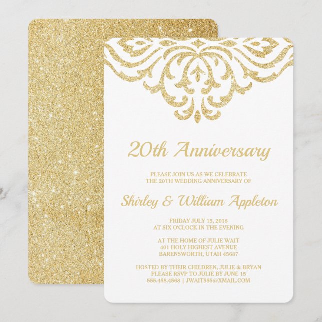 Invitación Glam Elegante 20° Aniversario del Boda de la Vinta (Anverso / Reverso)