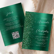 Glam Esmeralda Verde Código QR de Boda Metal Bruñi