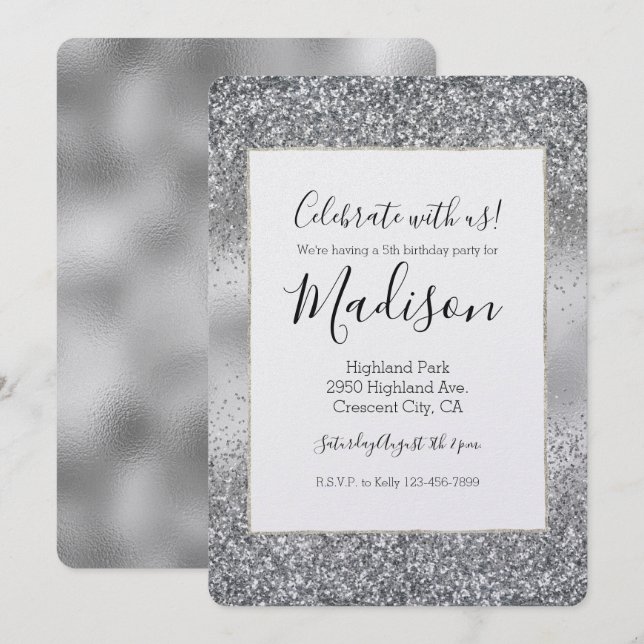 Invitación Glam Esparkle Silver (Anverso / Reverso)