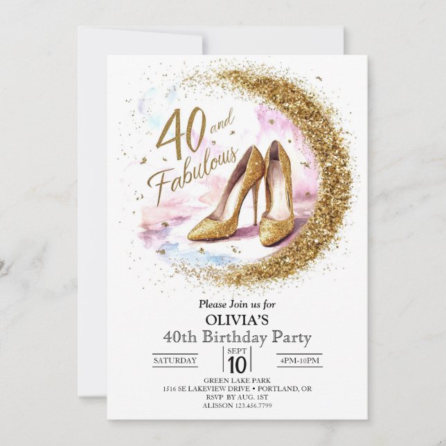 Invitación Glam Fabulous Digital Gold 40 cumpleaños (Anverso)
