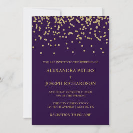 Invitación Glam Faux Gold Confetti y Deep Purple Boda