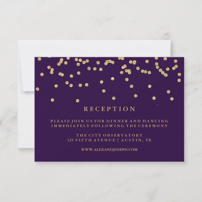 Invitación Glam Faux Gold Confetti y recepción Profunda Purpl (Anverso)