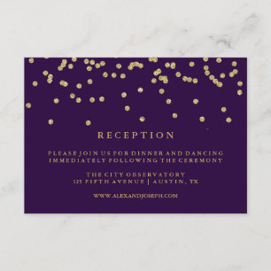 Invitación Glam Faux Gold Confetti y recepción Profunda Purpl