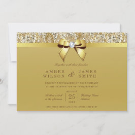 Invitación Glam Faux Gold Sequins y Bow Boda
