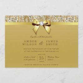 Invitación Glam Faux Gold Sequins y Bow Boda