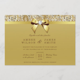 Invitación Glam Faux Gold Sequins y Bow Boda