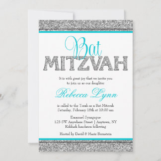 Invitación Glam Faux Purpurina Silver Bat azul Verde azulado