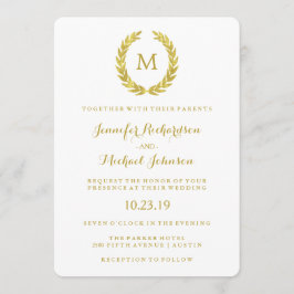 Invitación Glam Faux Relieve metalizado dorado Laurel Wreath