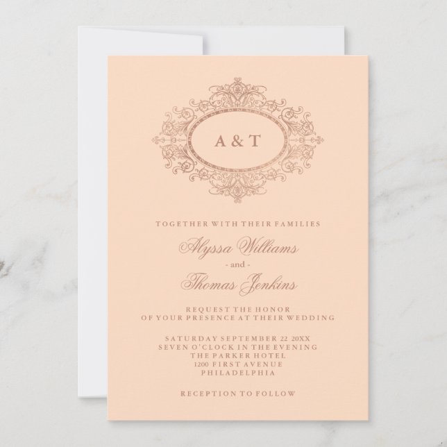 Invitación Glam Faux Rosa Gold en Rubor Boda Rosa (Anverso)