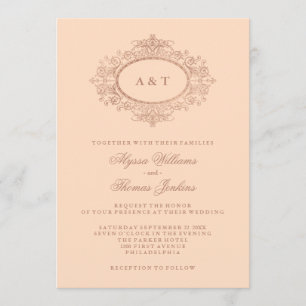 Invitación Glam Faux Rosa Gold en Rubor Boda Rosa