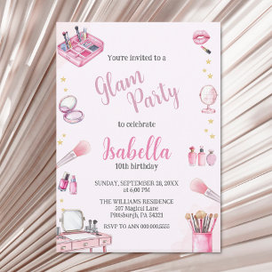 Invitación Glam Fiesta Chica Beauty Watercolor Spa Cumpleaños