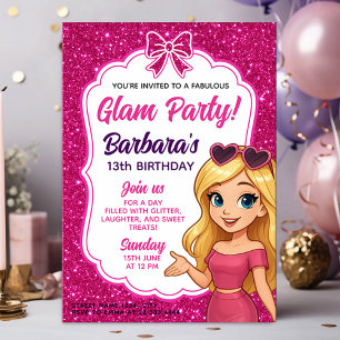 Invitación Glam Fiesta Cumpleaños de Chicas con Purpurina Ros
