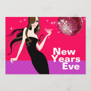 Invitación Glam Fiesta de Año Nuevo - pequeño vestido negro