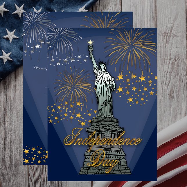 Invitación Glam Fireworks Estatua de la Libertad 4 de julio F (Glam Fireworks Statue of Liberty Independence Day July 4th Party Invitation - Print | Digital)
