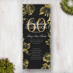 Invitación Glam Floral 60th Birthday Program Gold Black Menu<br><div class="desc">Elegante diseño "Programa de fiesta de cumpleaños" con Arreglo floral en oro con texto personalizado.</div>