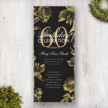 Glam Floral 60th Birthday Program Gold Black Menu