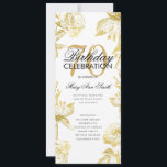 Invitación Glam Floral 70th Birthday Program Gold Menu<br><div class="desc">Elegante diseño "Programa de fiesta de cumpleaños" con Arreglo floral en oro con texto personalizado.</div>