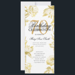 Invitación Glam Floral 70th Birthday Program Gold Menu<br><div class="desc">Elegante diseño "Programa de fiesta de cumpleaños" con Arreglo floral en oro con texto personalizado.</div>