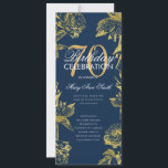 Invitación Glam Floral 70th Birthday Program Gold Navy Menu<br><div class="desc">Elegante diseño "Programa de fiesta de cumpleaños" con Arreglo floral en oro con texto personalizado.</div>