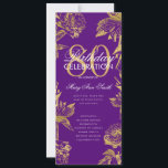 Invitación Glam Floral 80th Birthday Program Gold Purple Menu<br><div class="desc">Elegante diseño "Programa de fiesta de cumpleaños" con Arreglo floral en oro con texto personalizado.</div>