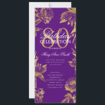 Invitación Glam Floral 80th Birthday Program Gold Purple Menu<br><div class="desc">Elegante diseño "Programa de fiesta de cumpleaños" con Arreglo floral en oro con texto personalizado.</div>